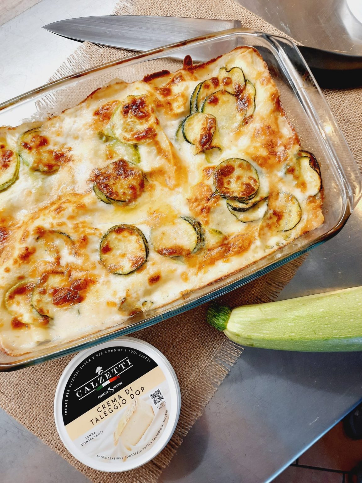 Lasagna with courgettes and Taleggio PDO cream Italian Food & Cheese